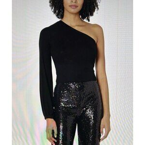 N.PHILANTHROPY Women's One Shoulder Dottie Ribbed Bodysuits in Black Size S